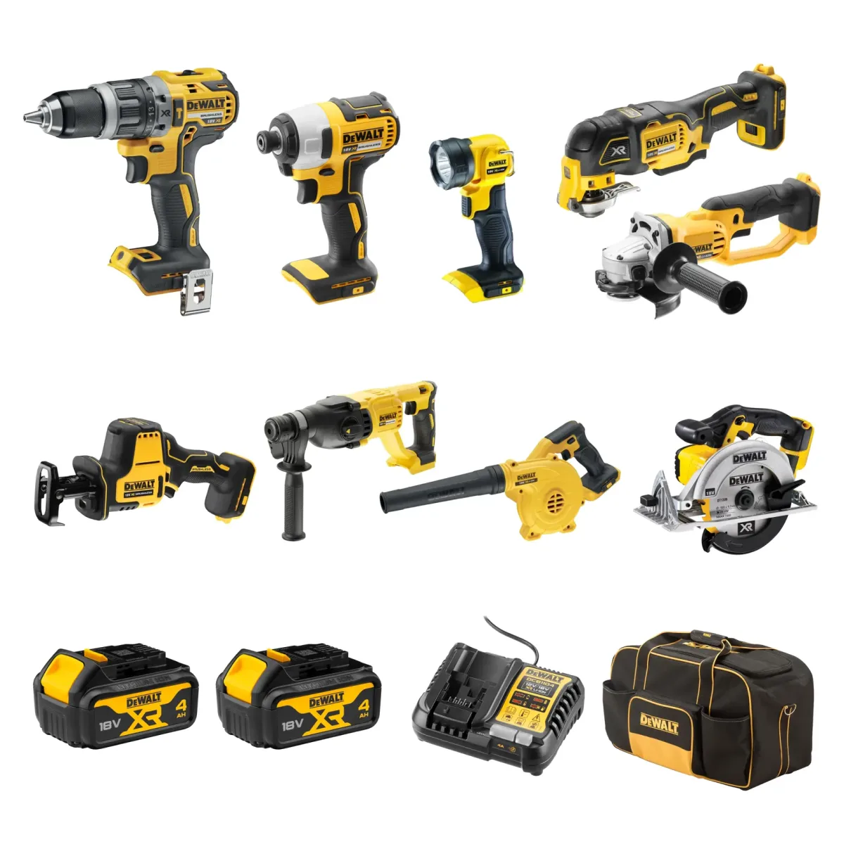 DEWALT® 18V XR® 9 Piece Kit - 2X 4Ah